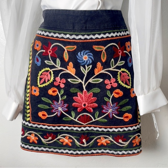 Ally Fashion Dresses & Skirts - Ally Colorful Embroidered Floral Black Mini Skirt Size 8